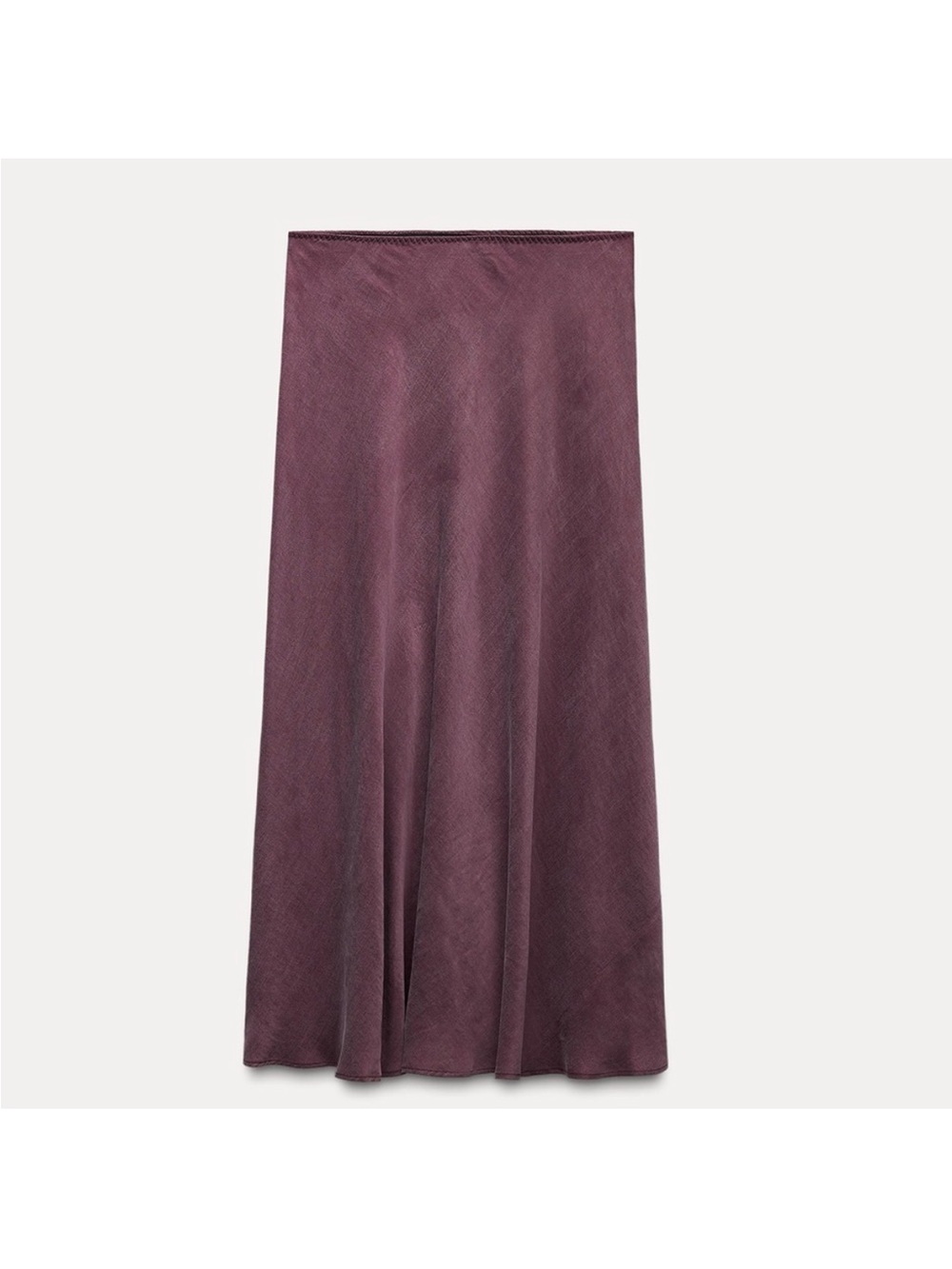 Zara Women's Burgundy Satin Effect Midi Skirt
